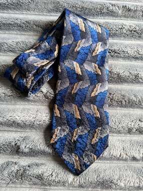 Barrington Blue Gray Tan Abstract Geometric 100% Silk Necktie